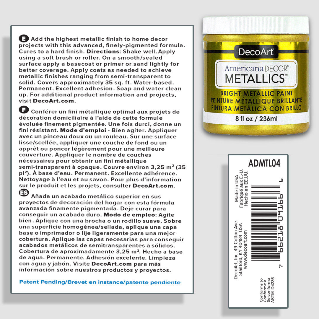 DecoArt Metallics 24K Gold paint 3-pack featuring rich, metallic gold shades for arts and crafts projects.