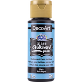 DecoArt Gloss Enamels Glass Chalkboard Paint applied to a surface, showcasing a smooth, shiny finish ideal for chalkboard designs.