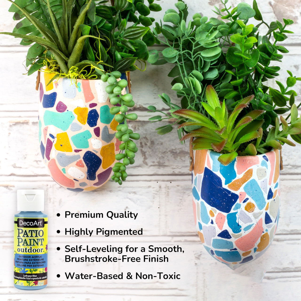DecoArt Pastel Patio Paint set with 24 outdoor paint containers in soft pastel colors for outdoor decorating projects.
