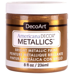 DecoArt Americana Decor Metallics pearl finish in an 8 oz bottle, showcasing metallic paint with a shiny, pearl-like sheen.