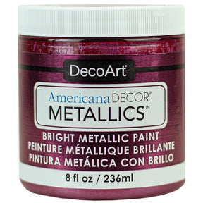 DecoArt Americana Decor Metallics pearl finish paint in an 8 oz bottle, showcasing a shiny metallic pearl color for crafts and home decor.