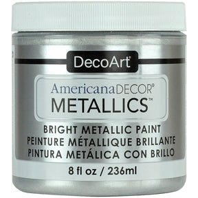 DecoArt Americana Decor Metallics pearl finish in an 8 oz bottle, showcasing a shiny metallic paint ideal for craft and home decor projects.