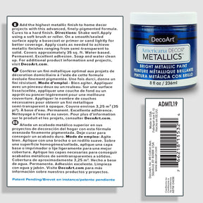 DecoArt Americana Decor Metallics pearl acrylic paint in 8 oz bottle, showcasing shiny metallic finish for craft projects