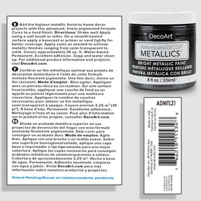8 oz bottle of DecoArt Americana Decor Metallics in pearl finish, showcasing metallic paint for craft and decorative projects.