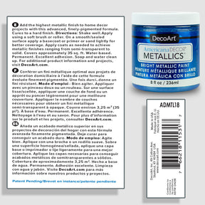 DecoArt Americana Decor Metallics pearl finish in an 8 oz bottle, used for adding a shiny metallic touch to craft projects.