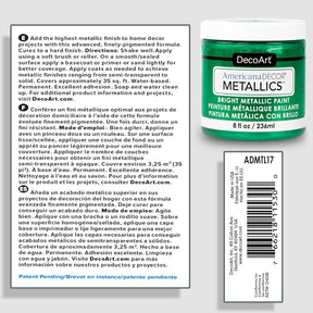 DecoArt Americana Decor Metallics pearl finish in 8 oz bottle, showcasing shiny metallic paint for craft and decorative projects.