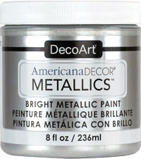 DecoArt Americana Decor Metallics pearl paint bottle, 8 oz, featuring a metallic finish for craft and home decor projects