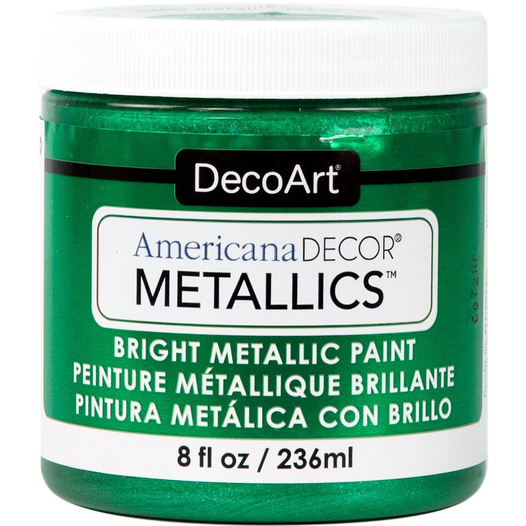 Pearl Americana Decor Metallics by DecoArt in 8 oz jar, showcasing metallic paint with a shiny pearl finish for craft projects.