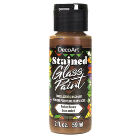 Red stained glass paint by DecoArt in a 2 oz bottle, suitable for creating vibrant stained glass artwork.