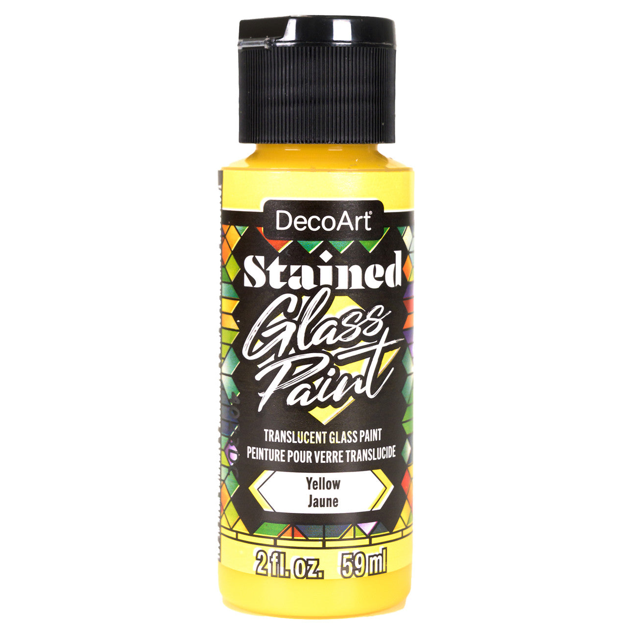 Red stained glass paints by DecoArt in a 2oz bottle, suitable for creating vibrant glass art projects.
