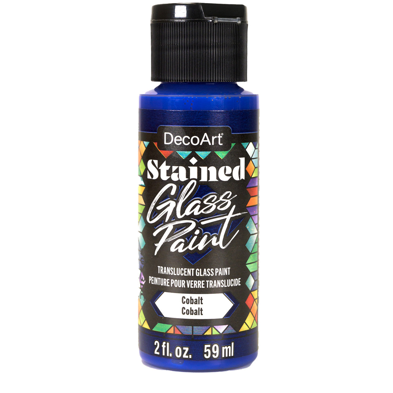 Red stained glass paint by DecoArt in a 2oz bottle, suitable for vibrant glass art and craft projects.