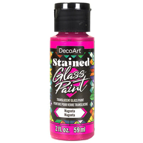DecoArt Stained Glass Paint in 2oz bottle, vibrant red color suitable for glass art and decorative projects.