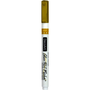 Silver opaque glass paint markers by DecoArt, featuring a fine tip for detailed art on glass surfaces.