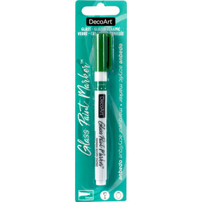 DecoArt silver opaque glass paint markers displayed on a white background, showcasing their design and cap.