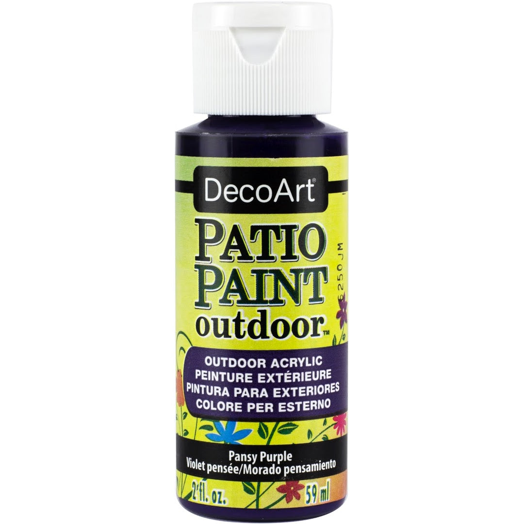 DecoArt Vintage Rose outdoor acrylic patio paint in a 2 oz bottle, ideal for outdoor furniture and decorative projects.