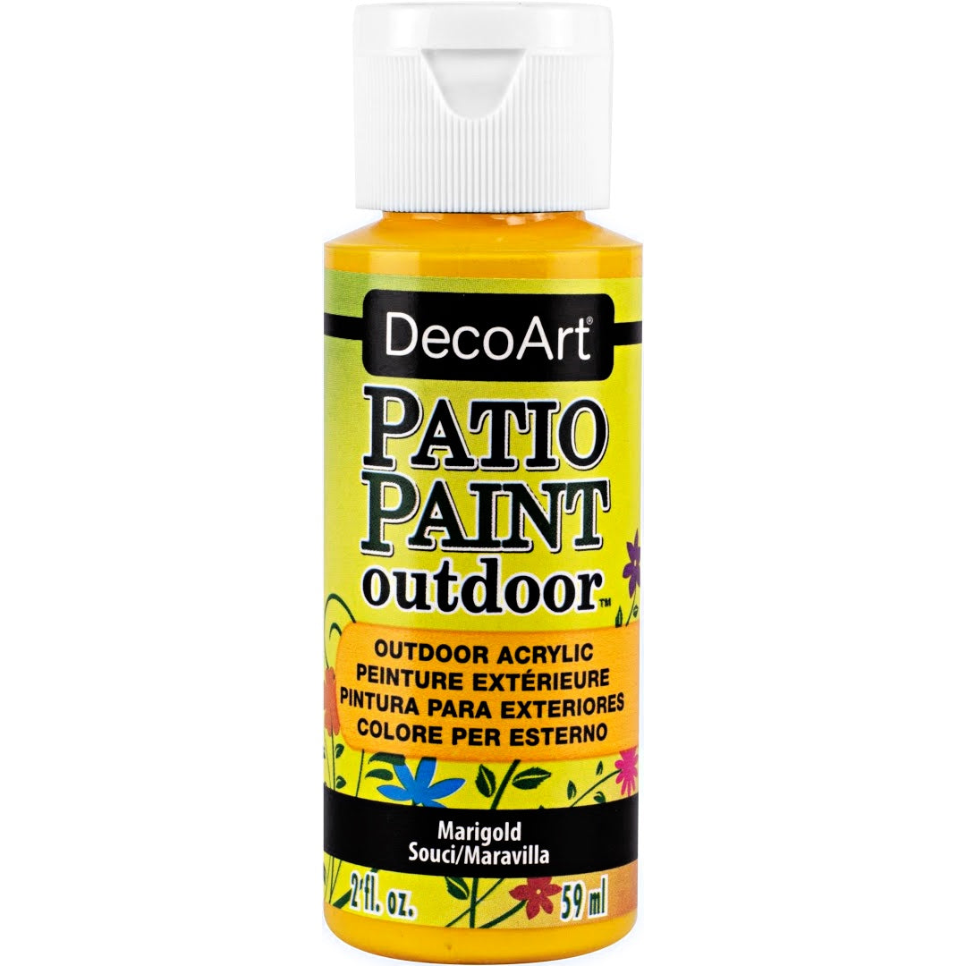 DecoArt Vintage Rose outdoor acrylic patio paint in 2 oz bottle, ideal for durable outdoor decorating and craft projects.