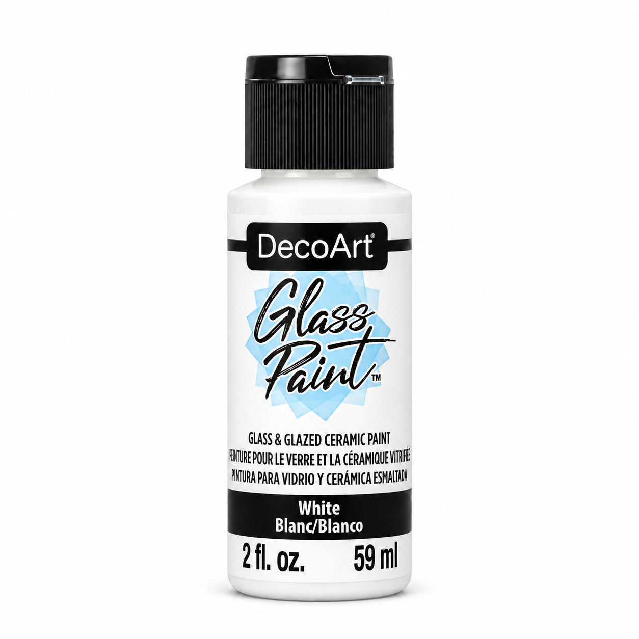 DecoArt Glass Paint in white, 2 oz bottle for decorating glass surfaces