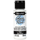 White DecoArt Glass Paint in a 2 oz bottle, suitable for creating vibrant designs on glass surfaces.
