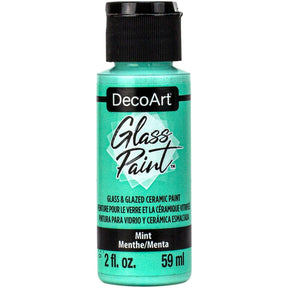 White DecoArt Glass Paint in a 2 oz bottle, suitable for decorating and embellishing glass surfaces with vibrant color.