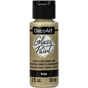 White DecoArt Glass Paint in a 2 oz bottle, designed for vibrant, durable glass decorating and craft projects.