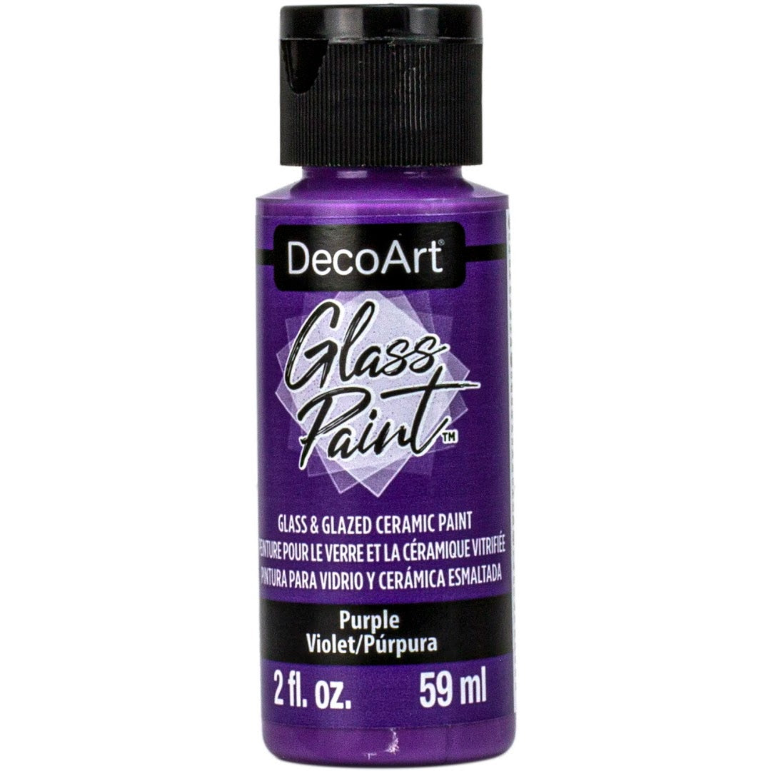 White DecoArt Glass Paint in a 2 oz bottle, suitable for creating colorful designs on glass surfaces.