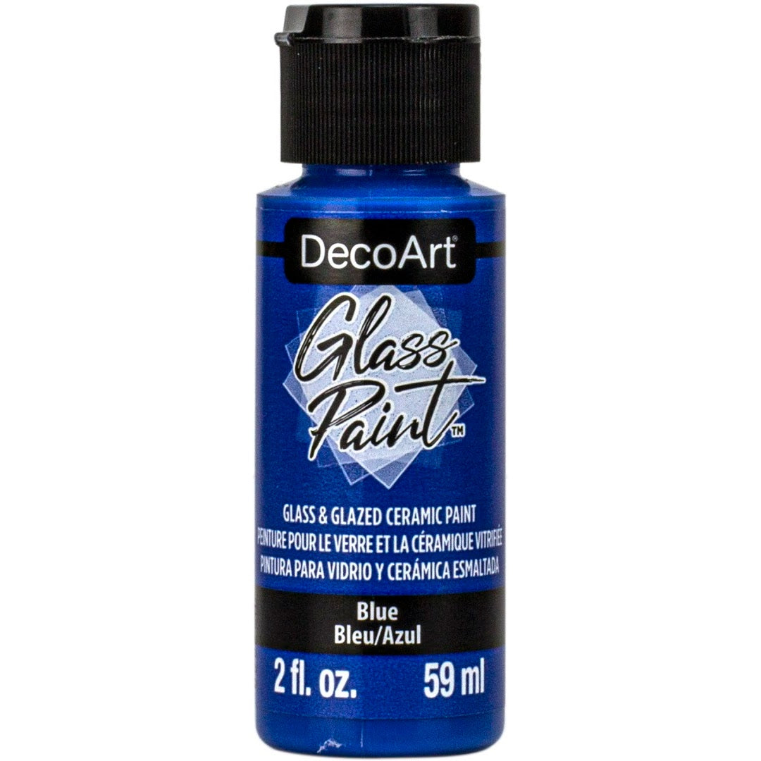 White DecoArt Glass Paint in a 2 oz bottle, suitable for adding color and designs to glass surfaces.