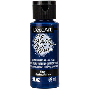 White DecoArt Glass Paint in a 2 oz bottle, ideal for decorating and creating artwork on glass surfaces.