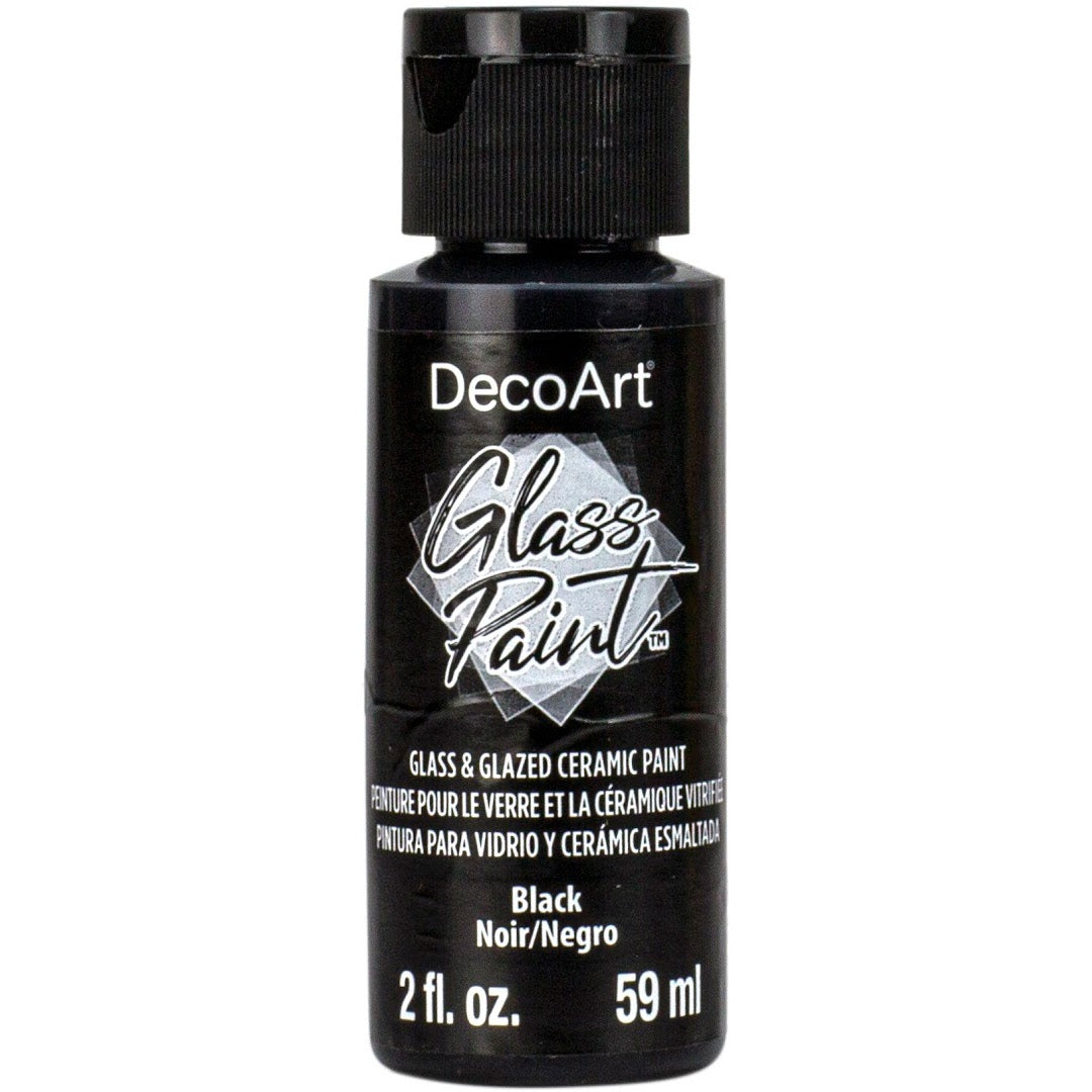White DecoArt Glass Paint in a 2 oz bottle, ideal for decorating and customizing glass surfaces with vibrant, opaque color.