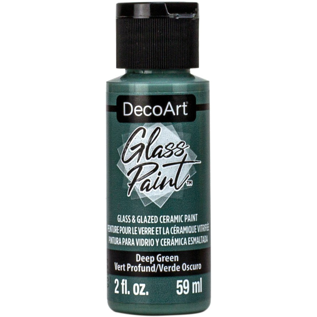 White DecoArt Glass Paint in a 2 oz bottle, designed for decorating and adding color to glass surfaces.