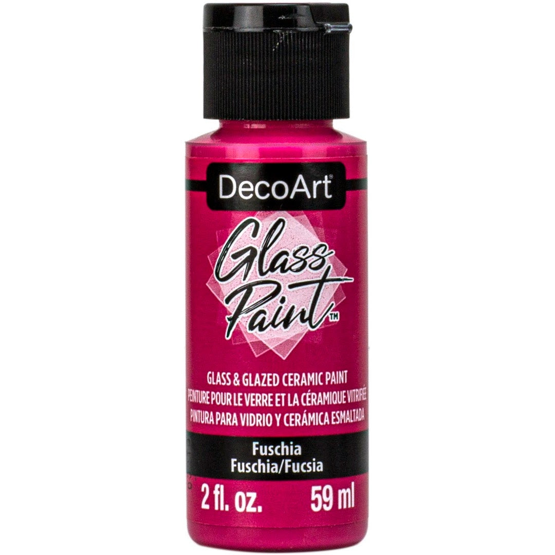 DecoArt Glass Paint in white, 2 oz bottle, suitable for decorating and creating designs on glass surfaces.