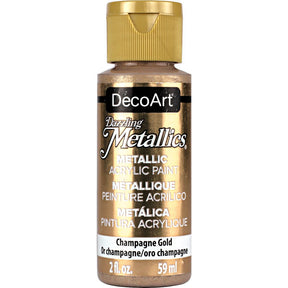 White Pearl Dazzling Metallics acrylic paint by DecoArt in a 2 oz bottle showing a shiny metallic finish