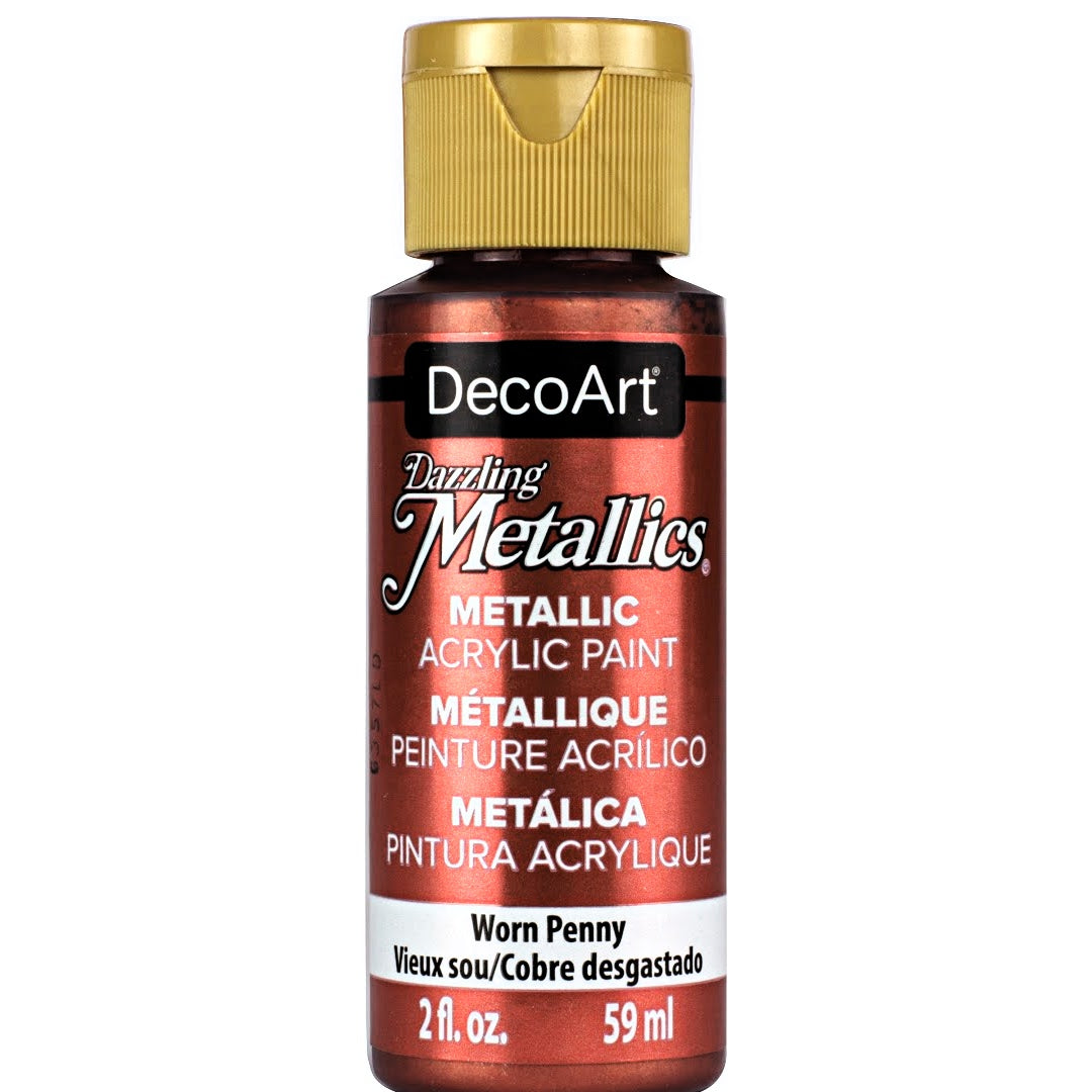White Pearl Dazzling Metallics acrylic paint by DecoArt in a 2 oz bottle with a shimmering pearl finish.