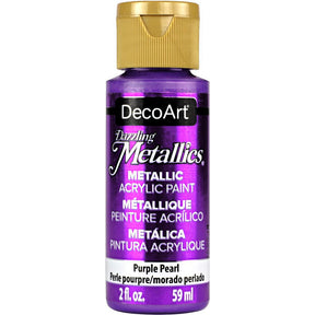 DecoArt Dazzling Metallics White Pearl craft paint in a 2 oz jar with a shimmering metallic finish.