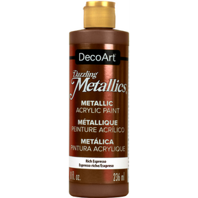White pearl Dazzling Metallics acrylic paint by DecoArt in a 2 oz bottle with a shimmering metallic finish.