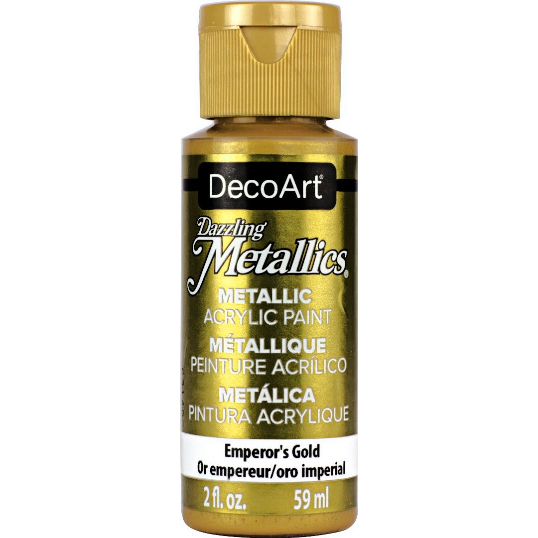 White Pearl Dazzling Metallics acrylic paint by DecoArt in a 2 oz bottle with a shimmering metallic finish.