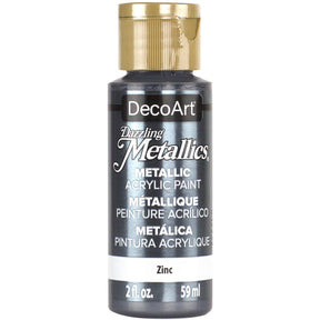 White Pearl Dazzling Metallics acrylic paint by DecoArt in a 2 oz bottle, showcasing its shimmering metallic finish.