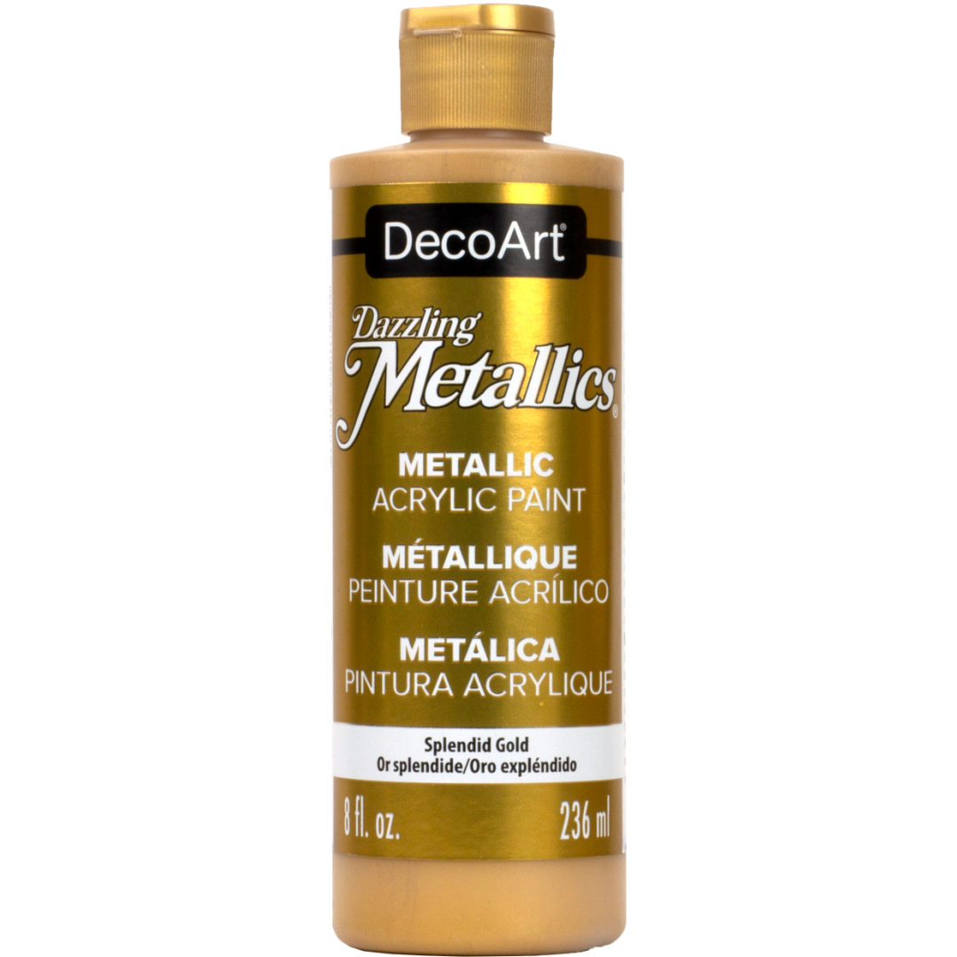 White Pearl Dazzling Metallics acrylic paint by DecoArt in 2 oz bottle with a shimmering metallic finish.