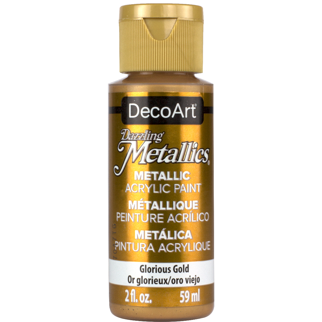 DecoArt Dazzling Metallics White Pearl paint in a 2 oz bottle with shimmering metallic finish and white pearl color.