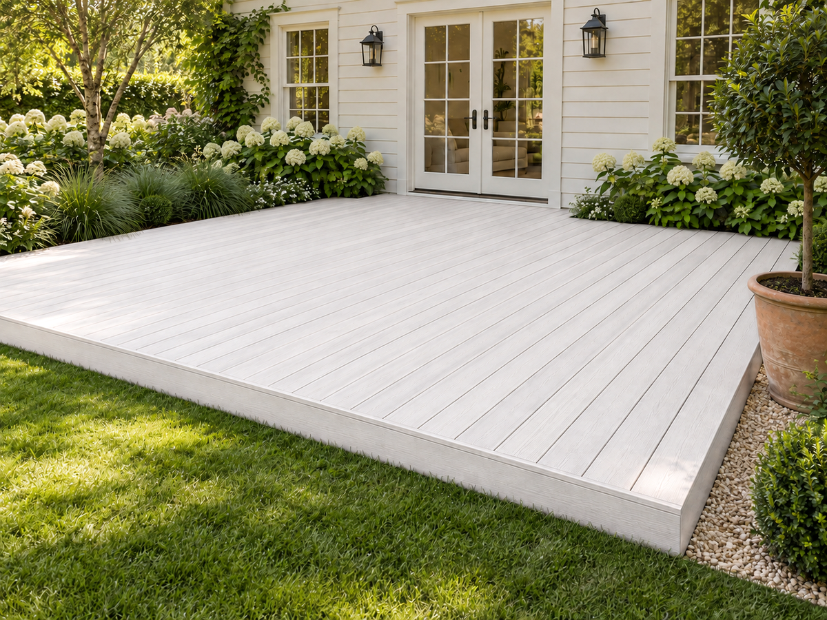 Retique It Wood'n Kit white wash decking stain showing a beautifully grained deck with a soft white wash finish.