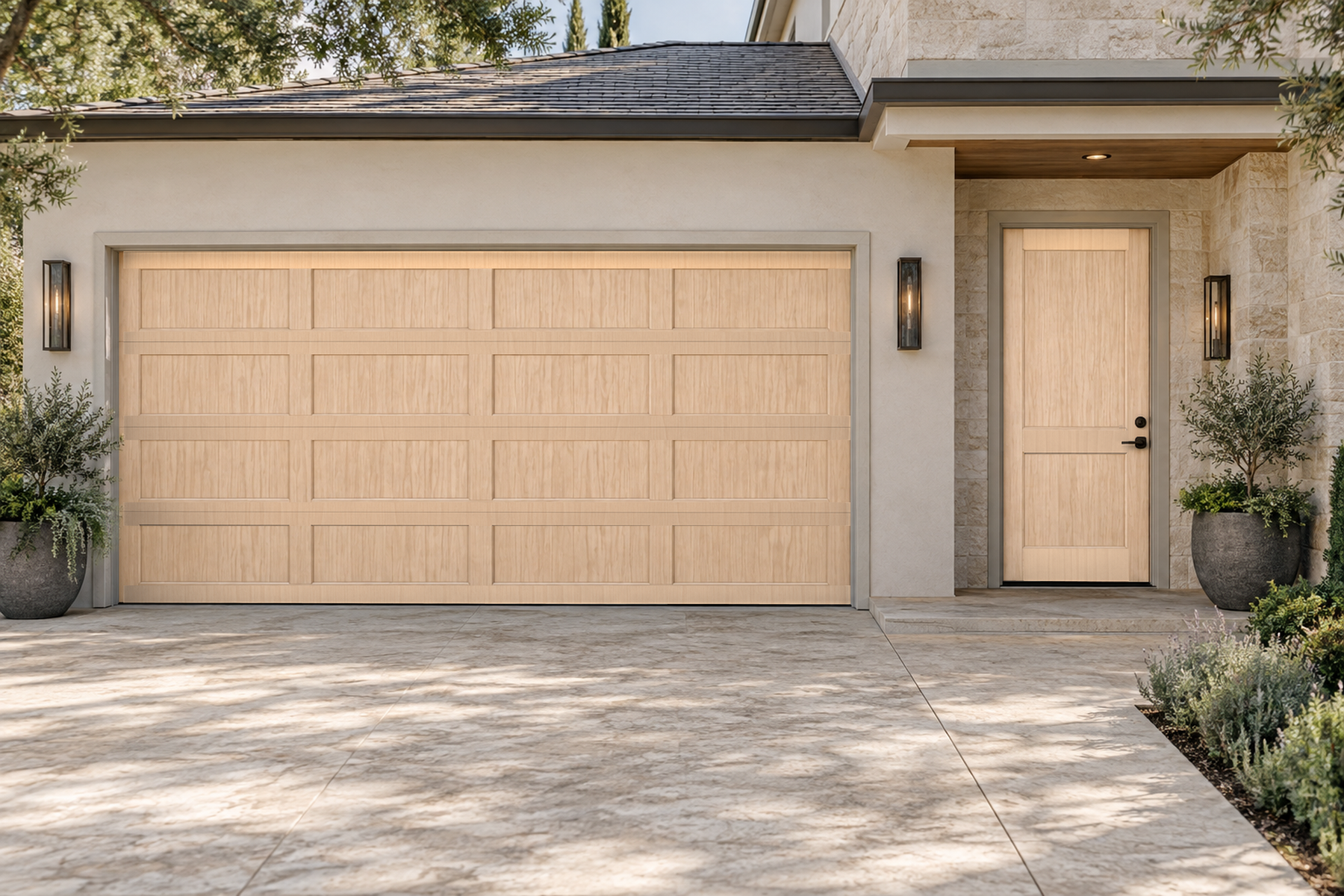 Retique It Wood'n Door Kit with white oak stain, featuring a front and garage door with detailed wood grain finish.