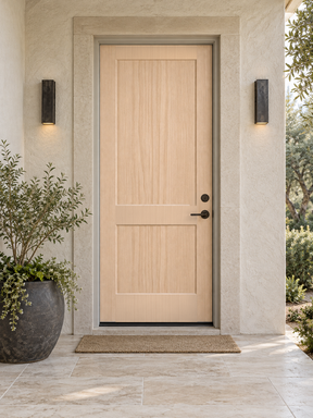 White oak front door with Wood'n Finish stain kit by Retique It, showcasing a beautifully grained single door in natural wood finish.