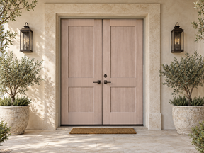 Retique It Wood'n Finish French Oak double front door kit with stained wood grain texture for stylish home entry.