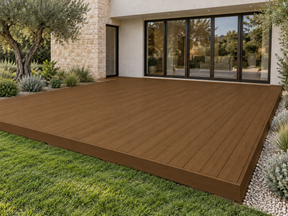 Retique It Modern Walnut Decking Wood'n Kit stain applied on wood with a rich walnut finish, showcasing a modern outdoor deck style.