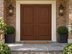 Dark Oak double wood front door kit by Retique It featuring rich wood grain and stain finish for elegant exterior doors.