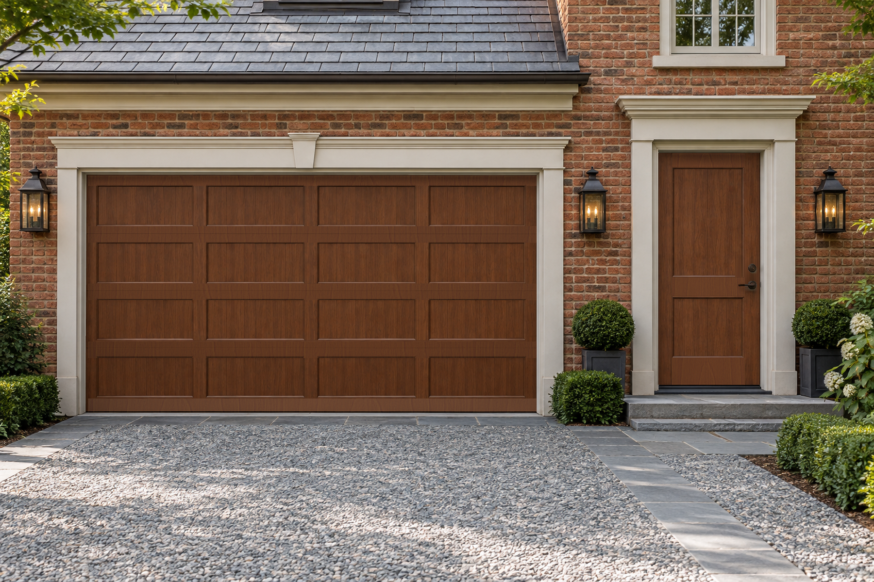 Dark oak stained wood door kit by Retique It for front and garage doors, featuring realistic wood grain texture and dark oak finish.