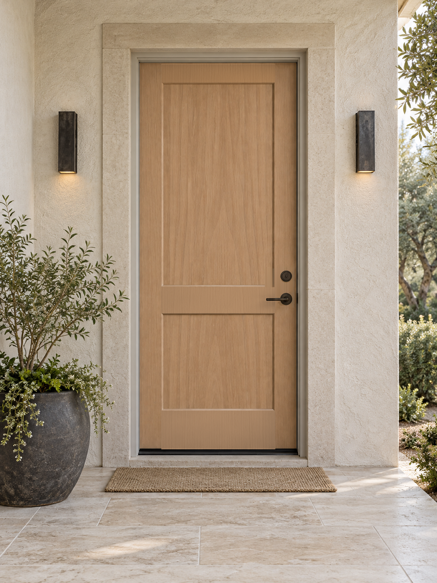 Retique It Wood'n Finish Pickled Oak front door kit with natural wood grain and stain finish, ideal for exterior door customization.