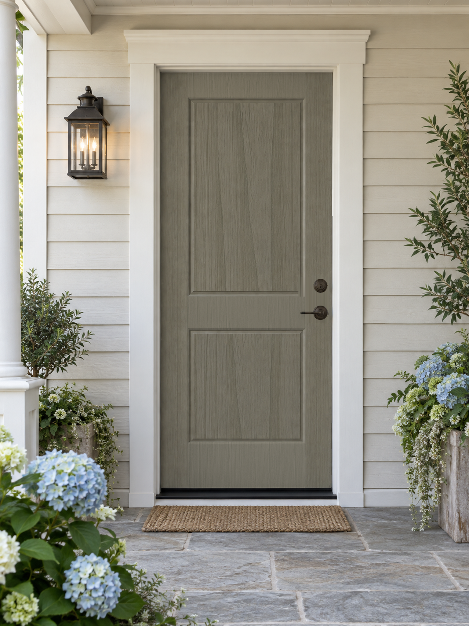 Retique It Wood'n Finish Weathered Wood front door kit with stained, textured weathered wood grain on a single door.