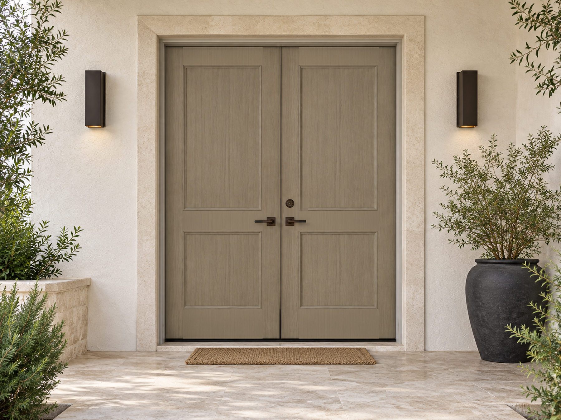 Double front door kit in Drift Wood stain by Retique It, featuring realistic wood grain texture for a stylish exterior door finish.