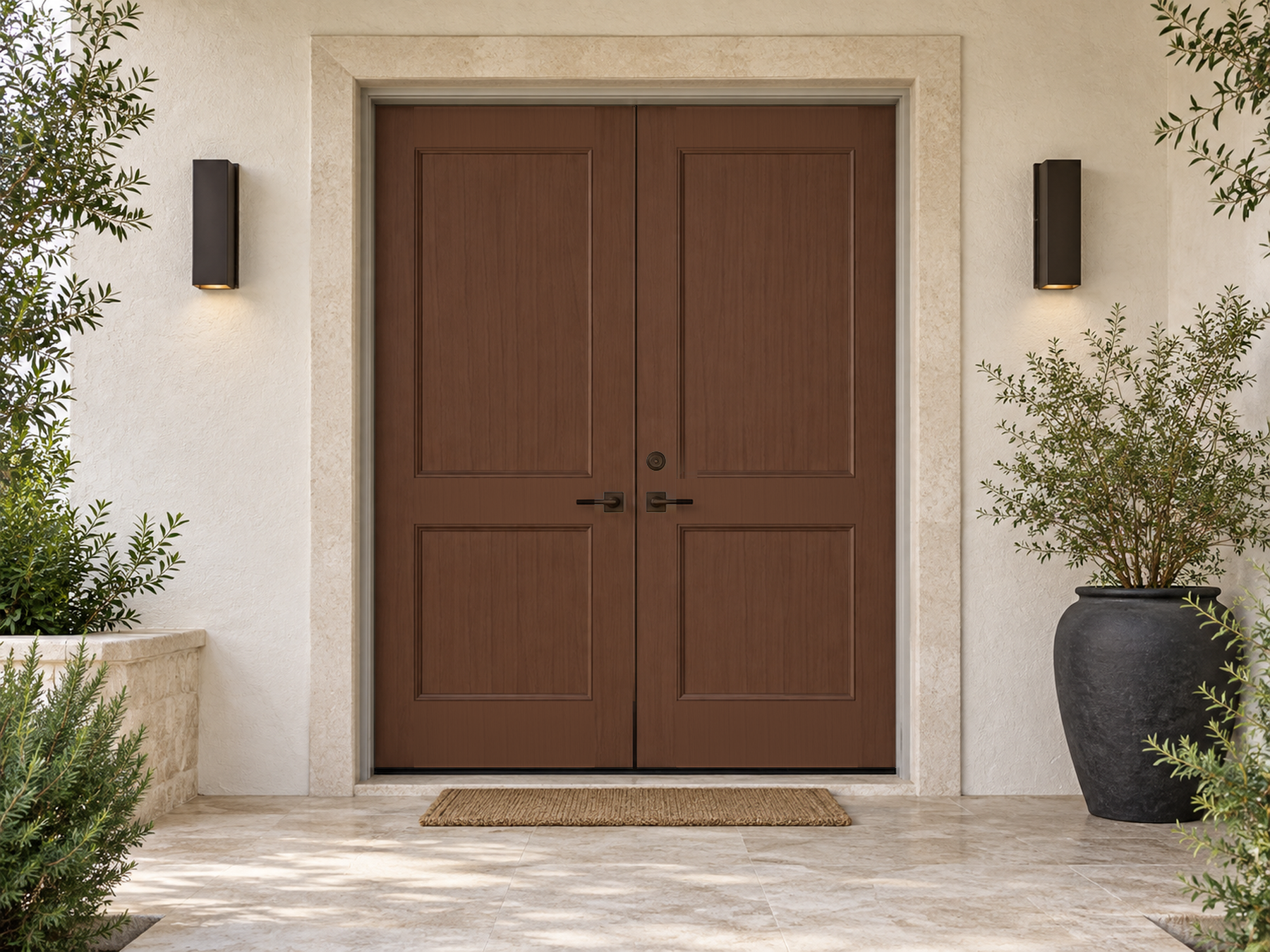 Retique It Wood'n Finish Java double front door kit with stained wood grain finish, showcasing natural wood texture and double door design.