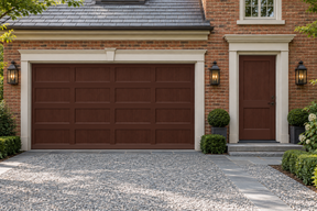 Retique It Wood'n Door Kit in Red Mahogany stain, featuring a grained front and garage door for a stylish entryway.